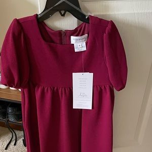 Knit puff sleeve dress in burgundy